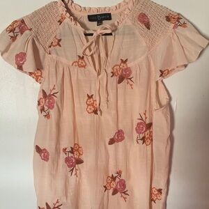 Fred David Blush Pink Floral Embroidered Blouse